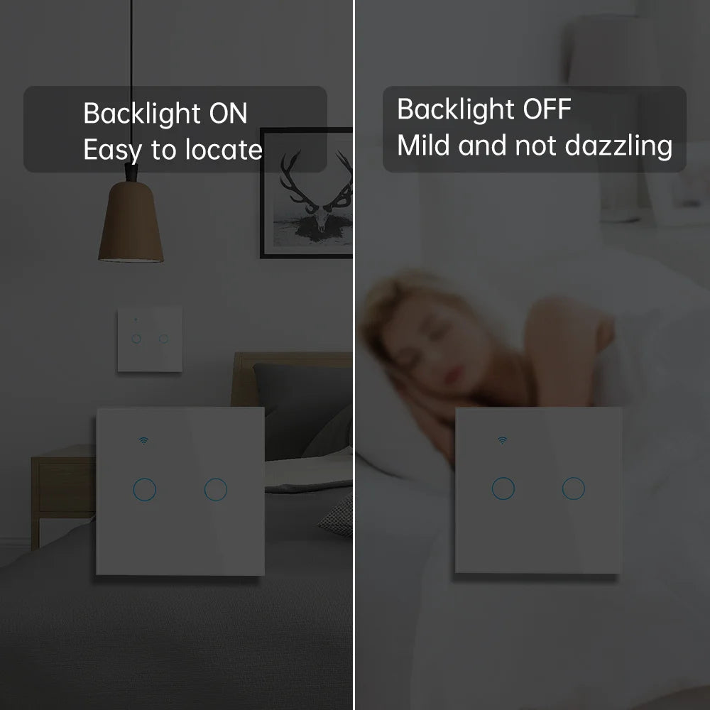 Tuya – interrupteur intelligent WiFi, fil neutre, lumière ue, aucun fil neutre requis, interrupteur tactile mural, 1/2/3/4 gangs, fonctionne avec Alexa Google Home