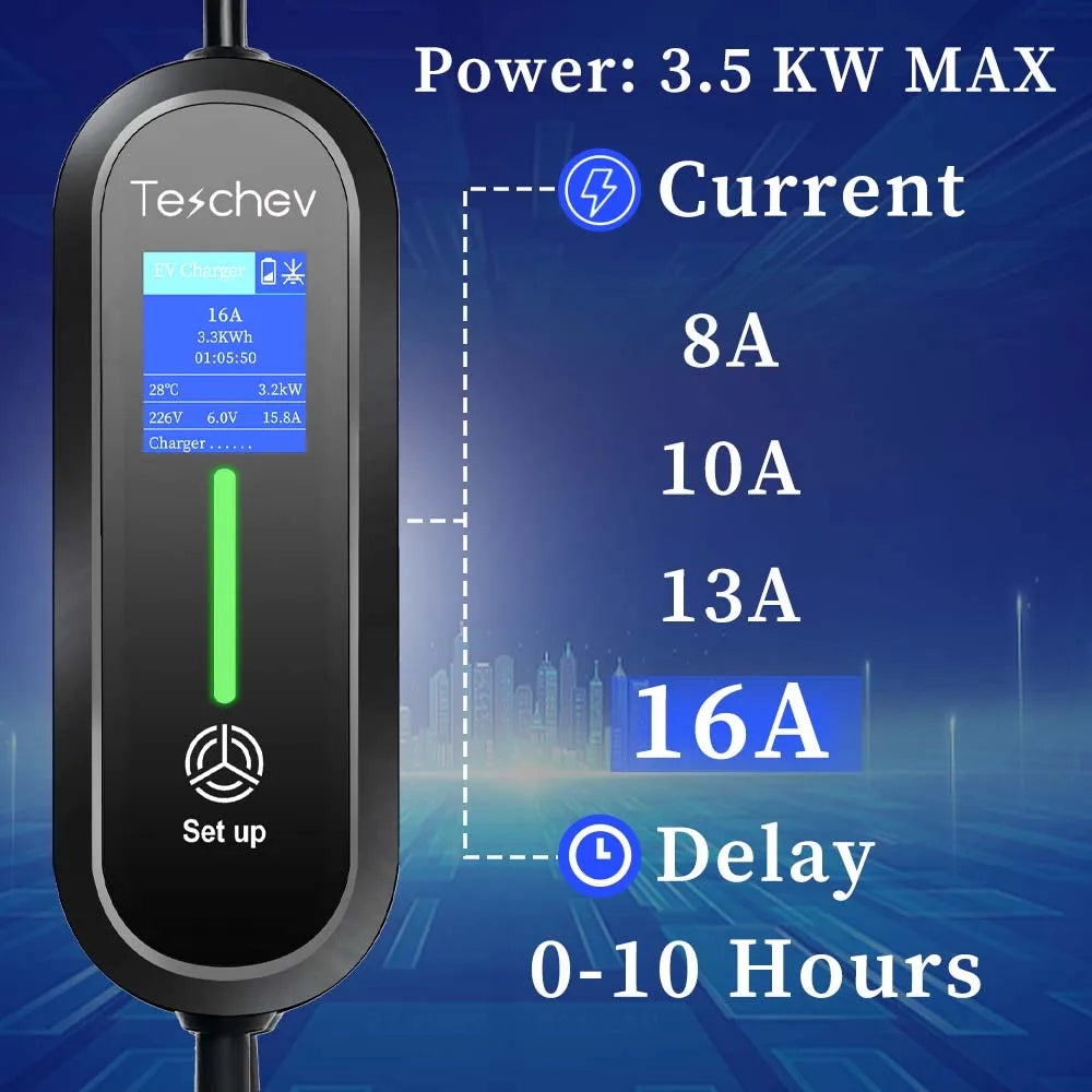 Teschev 3.5KW chargeur EV Portable Type 1 J1772 16A câble de charge GBT Wallbox EVSE Type 2 Stations de charge pour véhicule électrique