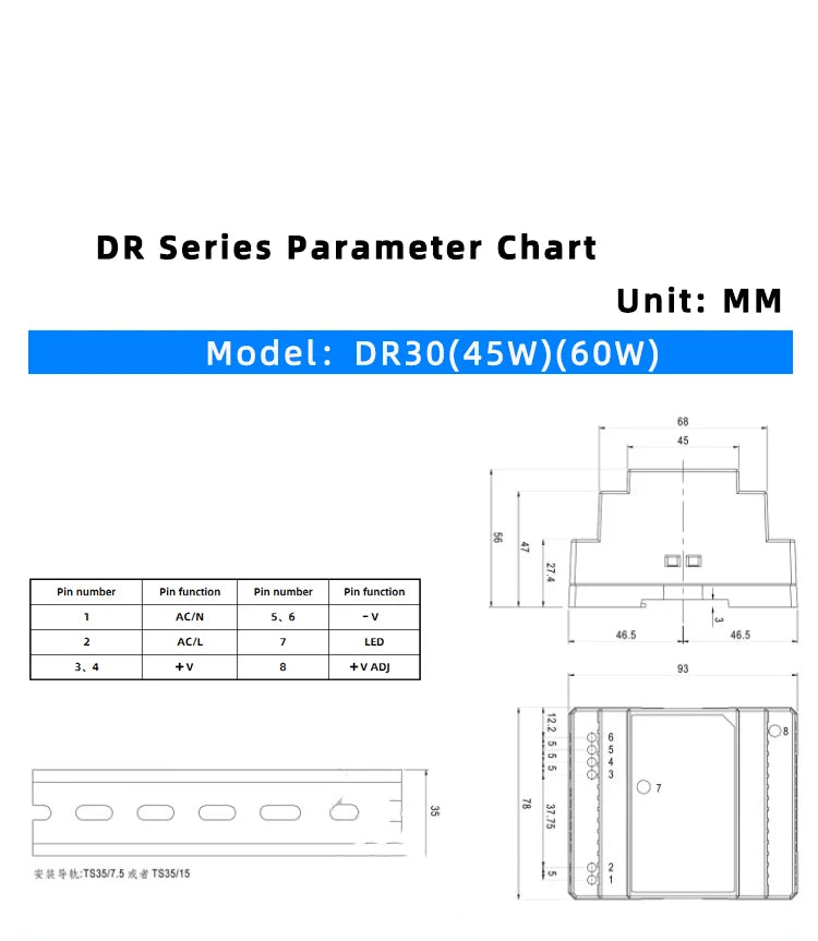 Alimentation à découpage sur rail DIN sortie DR-60W 5V 12V 15V24V 24V DC 220V à 12V transformateur 5v module boîte d'alimentation