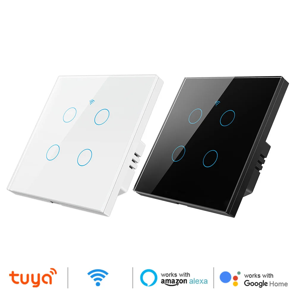 Tuya – interrupteur intelligent WiFi, fil neutre, lumière ue, aucun fil neutre requis, interrupteur tactile mural, 1/2/3/4 gangs, fonctionne avec Alexa Google Home