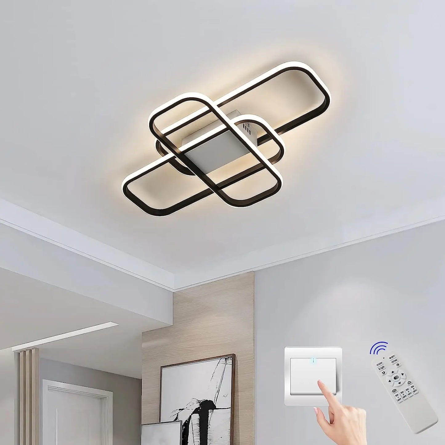 Plafonnier LED rectangulaire moderne avec télécommande, luminosité réglable, température de couleur, 44W