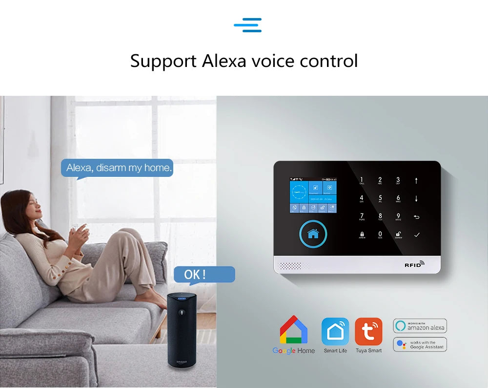 Zagreb O-Système d'alarme sans fil pour la sécurité à domicile, alarme antivol, Tuya Smart App, fonctionne avec Alexa, WiFi, 433MHz, 101