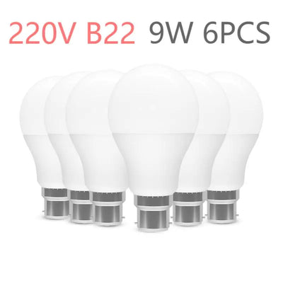 Ampoule à baïonnette à économie d'énergie, ampoules LED, non dimmable, AC220V, 9W, 900LM, B22, 3000K, 4000K, 6500K, BC, A60, GLS, 6 pièces