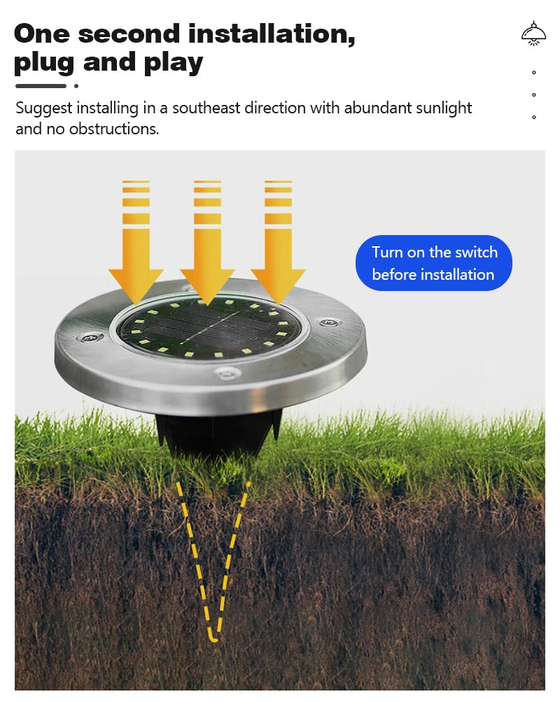 8/20LED disque solaire extérieur lumière IP65 jardin extérieur solaire lampes souterraines pont lumière enterré solaire jardin lumière décorative