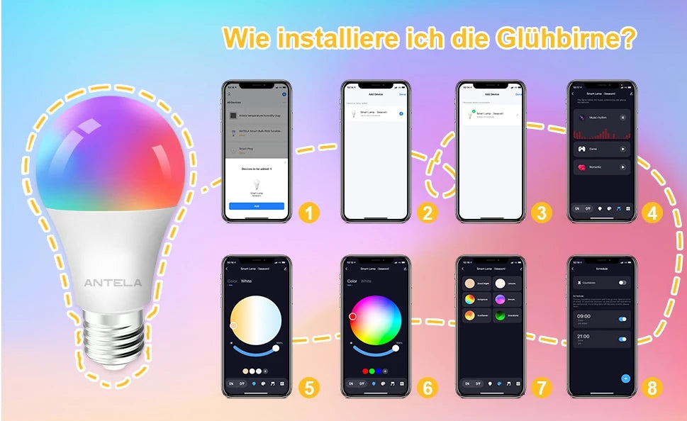 Ampoule LED E27 Bluetooth 9W 806LM, ampoule LED intelligente à intensité variable, lumière blanc chaud (2700K) blanc froid (6500K), 2 pièces