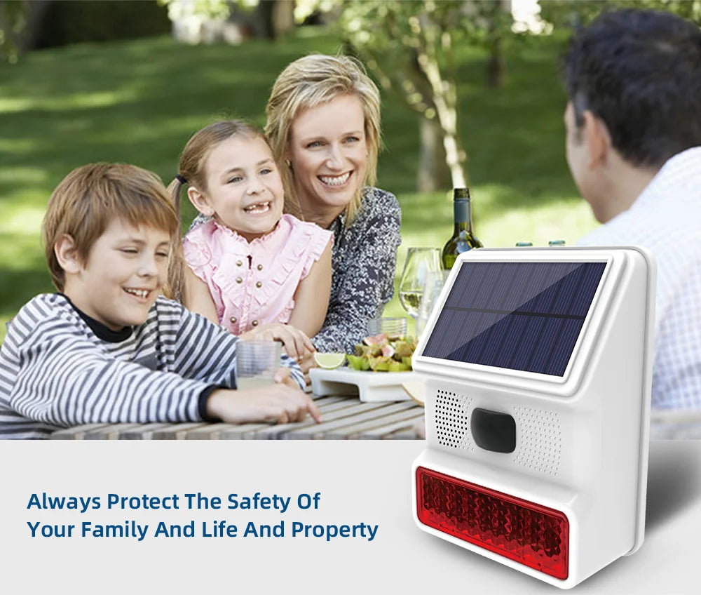 Smarsecur-Sirène Solaire Extérieure Étanche avec Lumière Clignotante LED, Système d'Alarme pour Abri de Garage Domestique, 433MHz