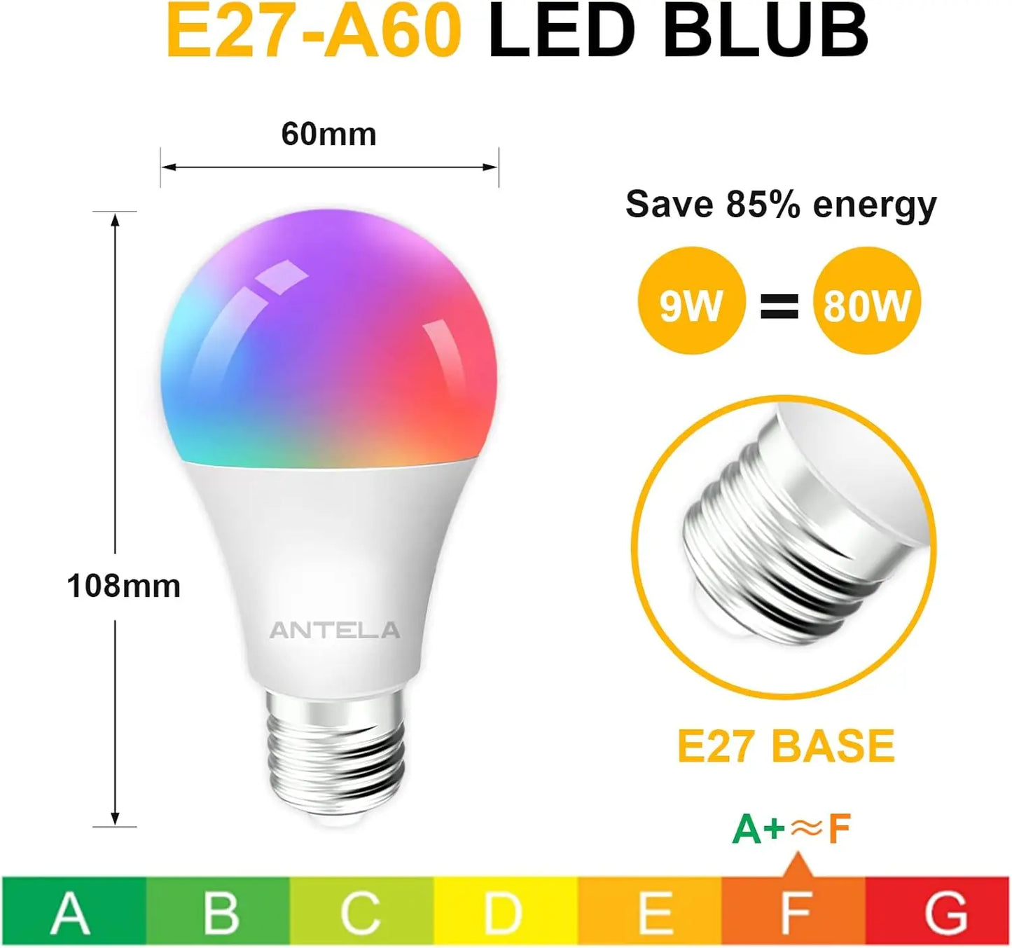 Ampoule LED E27 Bluetooth 9W 806LM, ampoule LED intelligente à intensité variable, lumière blanc chaud (2700K) blanc froid (6500K), 2 pièces