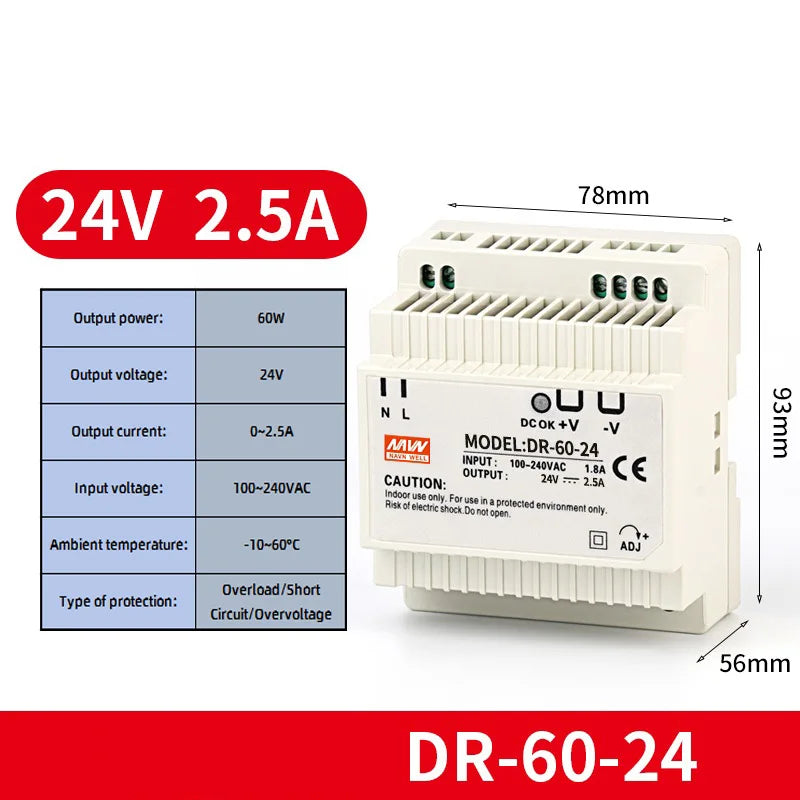 Alimentation à découpage sur rail DIN sortie DR-60W 5V 12V 15V24V 24V DC 220V à 12V transformateur 5v module boîte d'alimentation