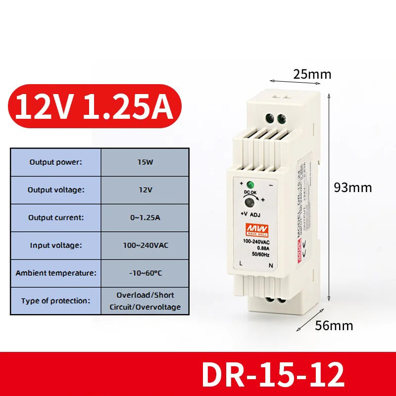 Alimentation à découpage sur rail DIN sortie DR-60W 5V 12V 15V24V 24V DC 220V à 12V transformateur 5v module boîte d'alimentation