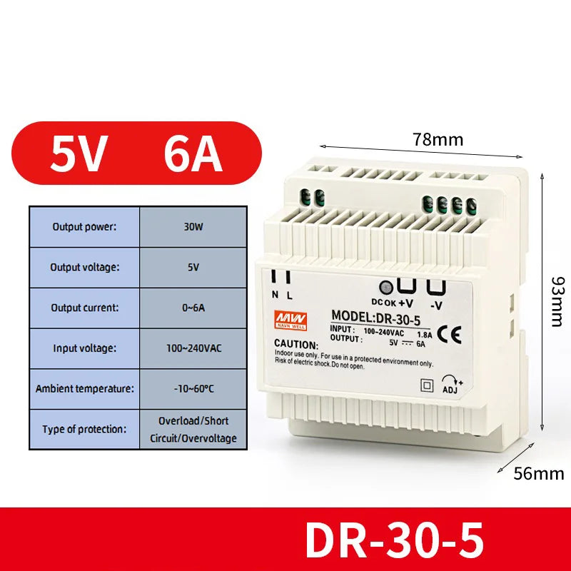 Alimentation à découpage sur rail DIN sortie DR-60W 5V 12V 15V24V 24V DC 220V à 12V transformateur 5v module boîte d'alimentation
