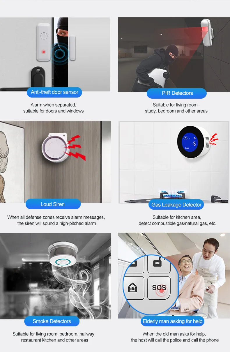 PGST résidentiel Tuya intelligent Gsm Wifi système d'alarme pour la maison sans fil alarme de sécurité maison vie intelligente App contrôle travail avec ALexa