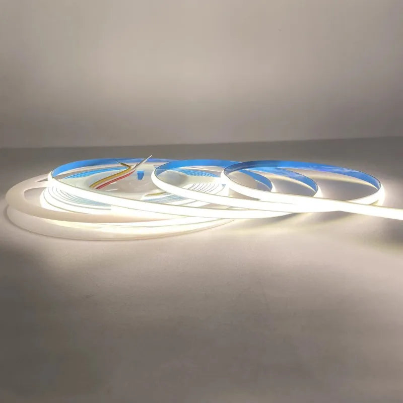 Bande lumineuse CCT COB flexible à intensité variable, ultra fine, DC24V, 5mm, 608 LED/m, 2700-6500K, Densité LED, Éclairage décoratif, Bande de chambre LED