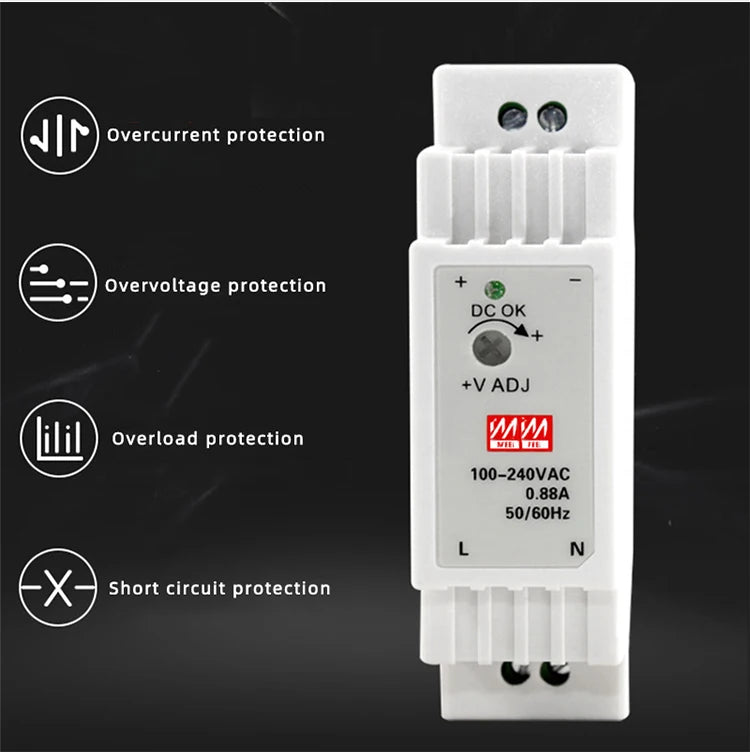 Alimentation à découpage sur rail DIN sortie DR-60W 5V 12V 15V24V 24V DC 220V à 12V transformateur 5v module boîte d'alimentation