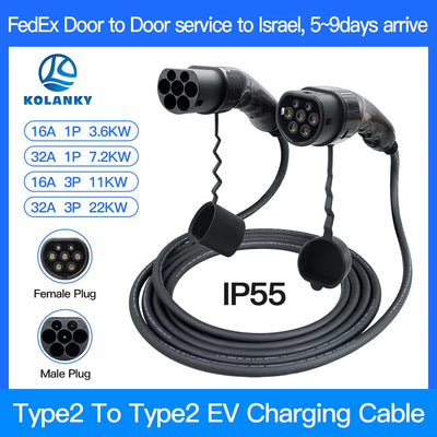 KOLANKY EV câble de chargement 32A 22KW T3 Phase cordon de véhicule électrique 4M Type 2 IEC 62196 EVSE Station de charge prise femelle à mâle