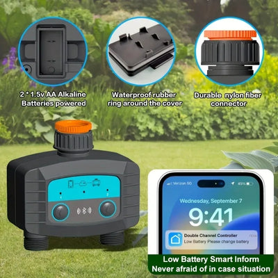 Minuterie d'arrosage intelligente, minuterie d'eau bidirectionnelle, WiFi, Bluetooth, d'argile de jardin, électrovanne intelligente, télécommande de téléphone sans fil