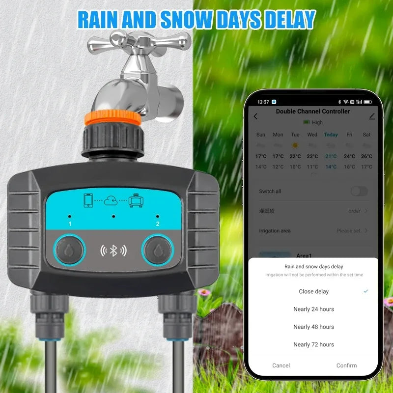 Minuterie d'arrosage intelligente, minuterie d'eau bidirectionnelle, WiFi, Bluetooth, d'argile de jardin, électrovanne intelligente, télécommande de téléphone sans fil