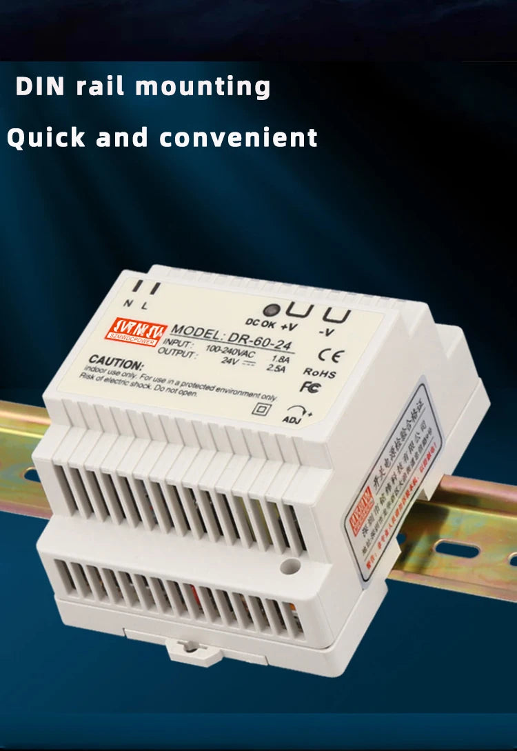 Alimentation à découpage sur rail DIN sortie DR-60W 5V 12V 15V24V 24V DC 220V à 12V transformateur 5v module boîte d'alimentation