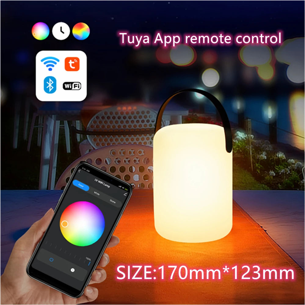 Tuya-Lampe de Table Portable Intelligente, Télécommande, RVB, LED, Extérieur, Étanche, Sans Fil, Camping, USB, Veilleuse, 16 Documents