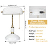 FIRVRE Blanc Lampe de Bureau en Verre pour Banquier avec Pied Blanc Lampe de Table avec Interrupteur à Chaîne à Tirer pour Burea