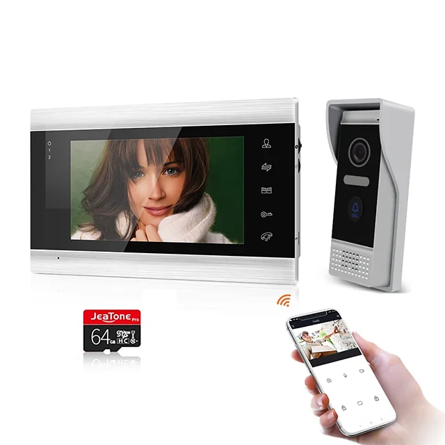 Jeatone Tuya 7 pouces WiFi interphone vidéo sans fil interphone avec caméra oculaire de détection automatique 1080P pour maison appartement extérieur