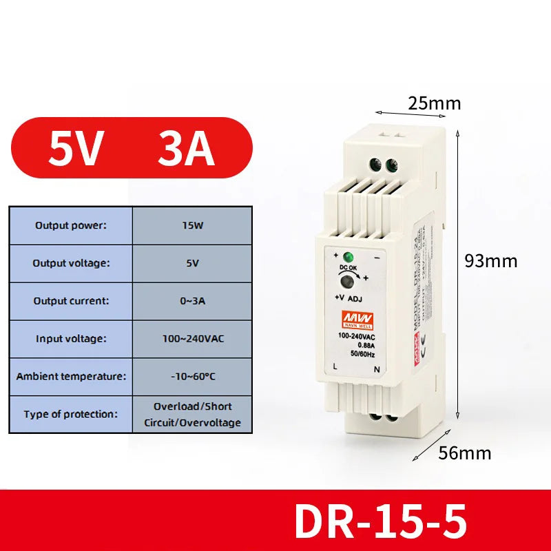 Alimentation à découpage sur rail DIN sortie DR-60W 5V 12V 15V24V 24V DC 220V à 12V transformateur 5v module boîte d'alimentation