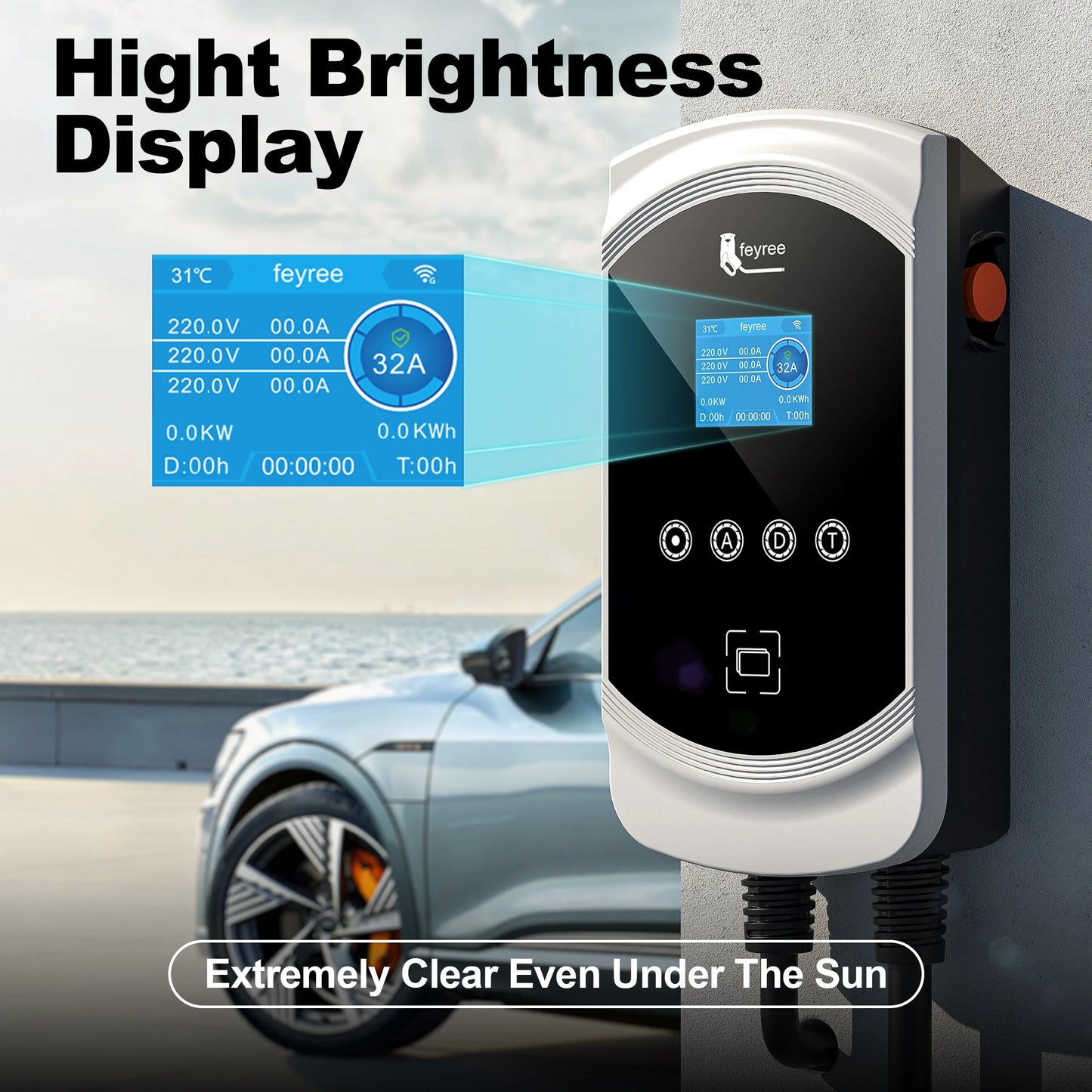 Feyree EV chargeur Type2 câble 32A 7.6kW charge dynamique blancage EVSE Wallbox APP fonction 11kW 22kW Station de charge voiture électrique