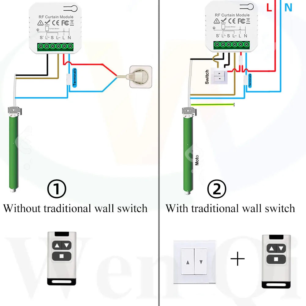 Commutateur de store de rideau 433MHz 110V 220V, télécommande sans fil à 2 voies, Module de volet roulant, émetteur récepteur, pour porte moteur
