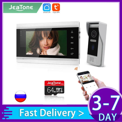 Jeatone Tuya 7 pouces WiFi interphone vidéo sans fil interphone avec caméra oculaire de détection automatique 1080P pour maison appartement extérieur