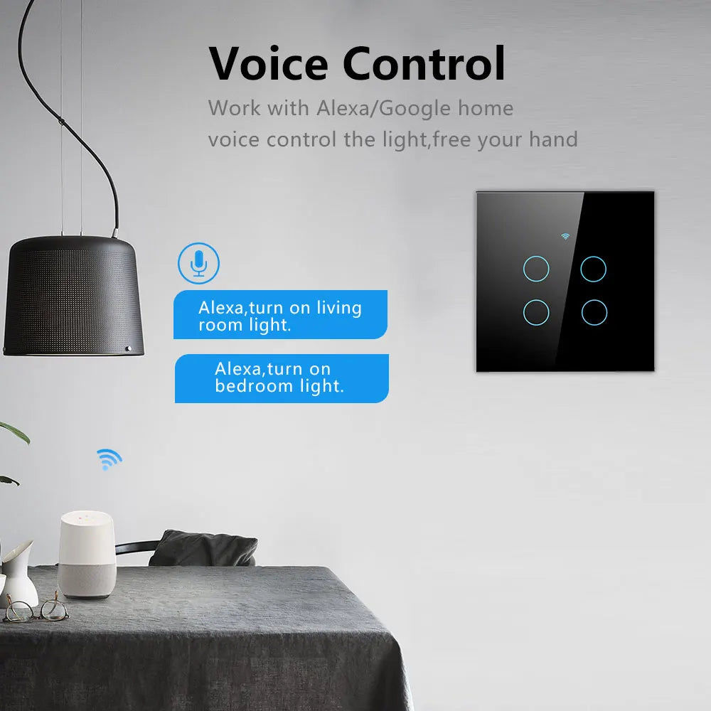 Tuya – interrupteur intelligent WiFi, fil neutre, lumière ue, aucun fil neutre requis, interrupteur tactile mural, 1/2/3/4 gangs, fonctionne avec Alexa Google Home