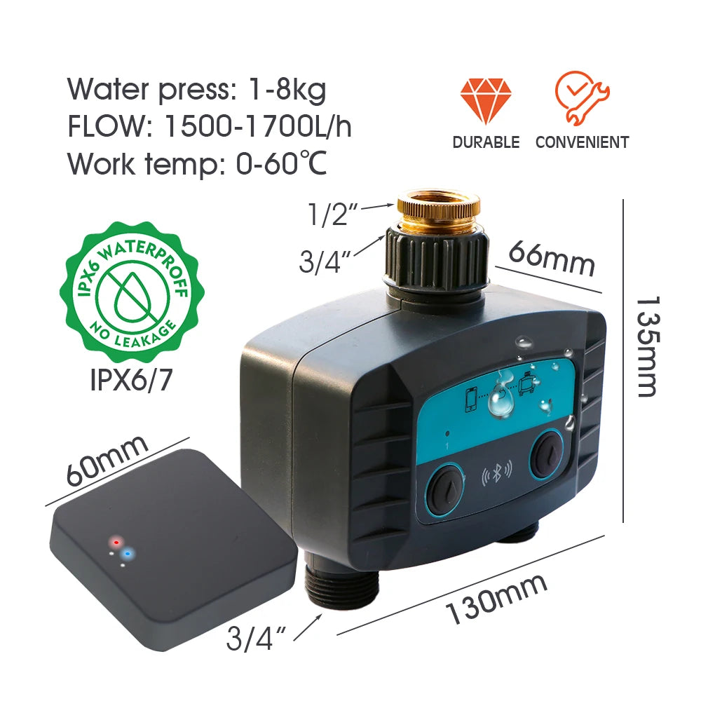 Minuterie d'arrosage intelligente, minuterie d'eau bidirectionnelle, WiFi, Bluetooth, d'argile de jardin, électrovanne intelligente, télécommande de téléphone sans fil