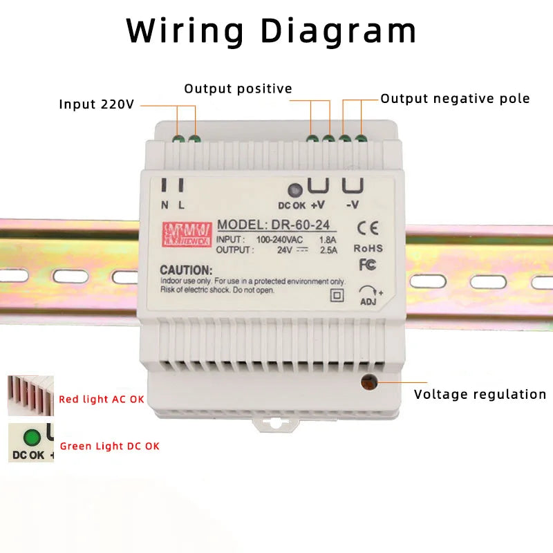 Alimentation à découpage sur rail DIN sortie DR-60W 5V 12V 15V24V 24V DC 220V à 12V transformateur 5v module boîte d'alimentation