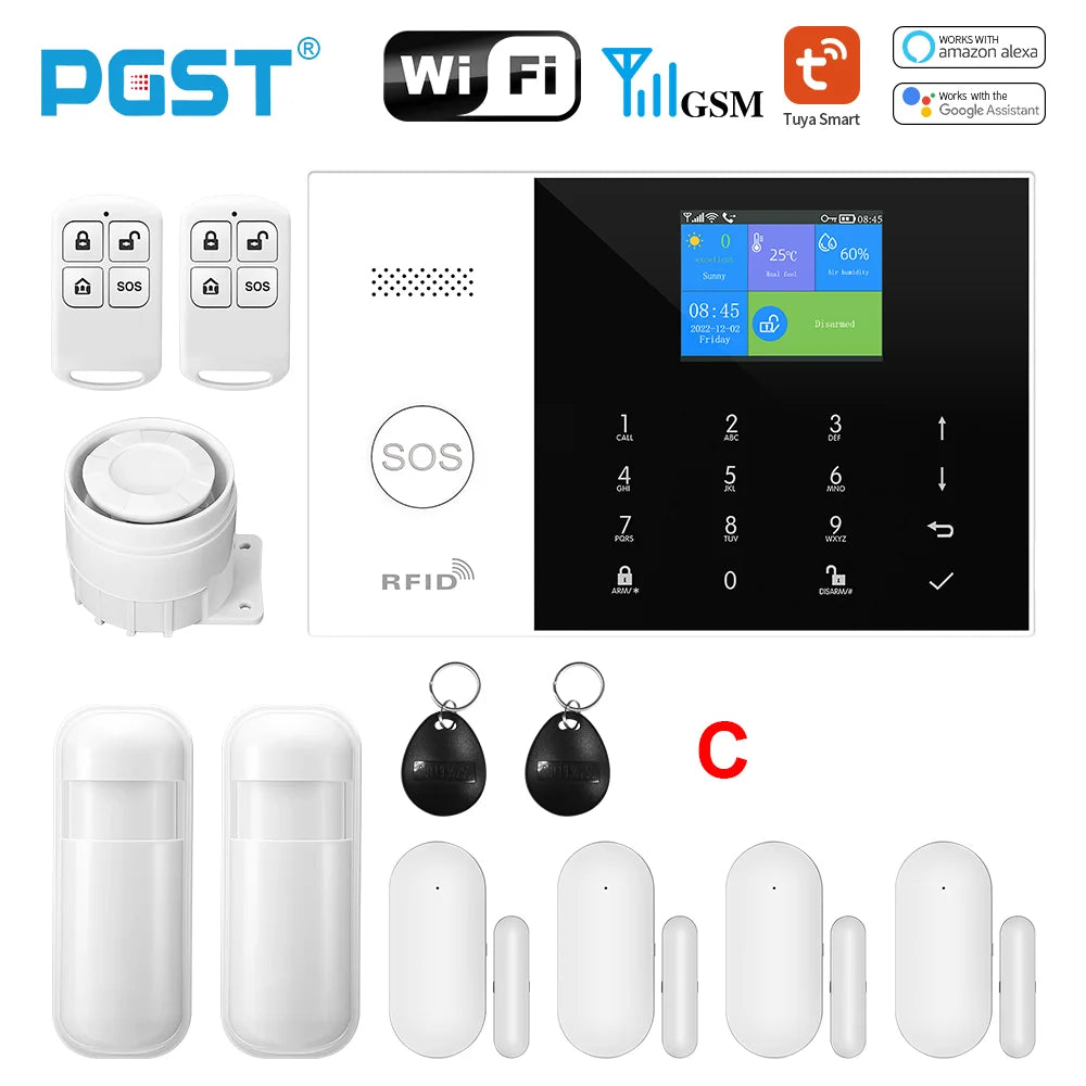 PGST résidentiel Tuya intelligent Gsm Wifi système d'alarme pour la maison sans fil alarme de sécurité maison vie intelligente App contrôle travail avec ALexa