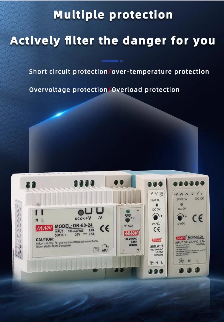 Alimentation à découpage sur rail DIN sortie DR-60W 5V 12V 15V24V 24V DC 220V à 12V transformateur 5v module boîte d'alimentation