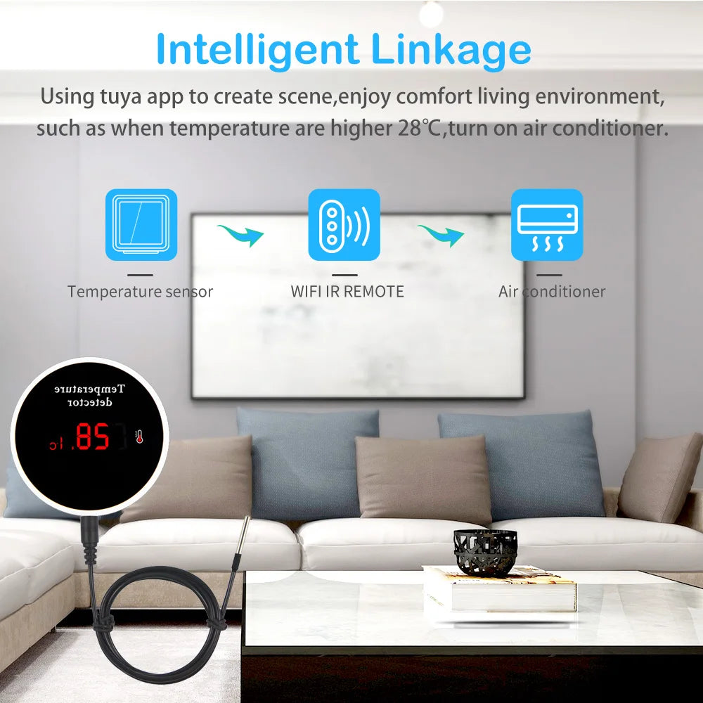 Haozee Tuya Thermomètre WIFI intelligent avec sonde de température externe Charge USB ou batterie rechargeable