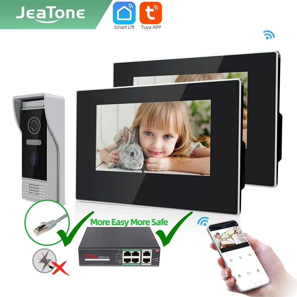 Jeatone Tuya 7 pouces WiFi interphone vidéo sans fil interphone avec caméra oculaire de détection automatique 1080P pour maison appartement extérieur