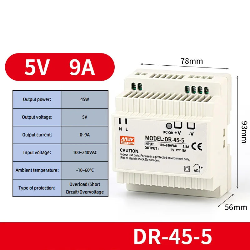 Alimentation à découpage sur rail DIN sortie DR-60W 5V 12V 15V24V 24V DC 220V à 12V transformateur 5v module boîte d'alimentation