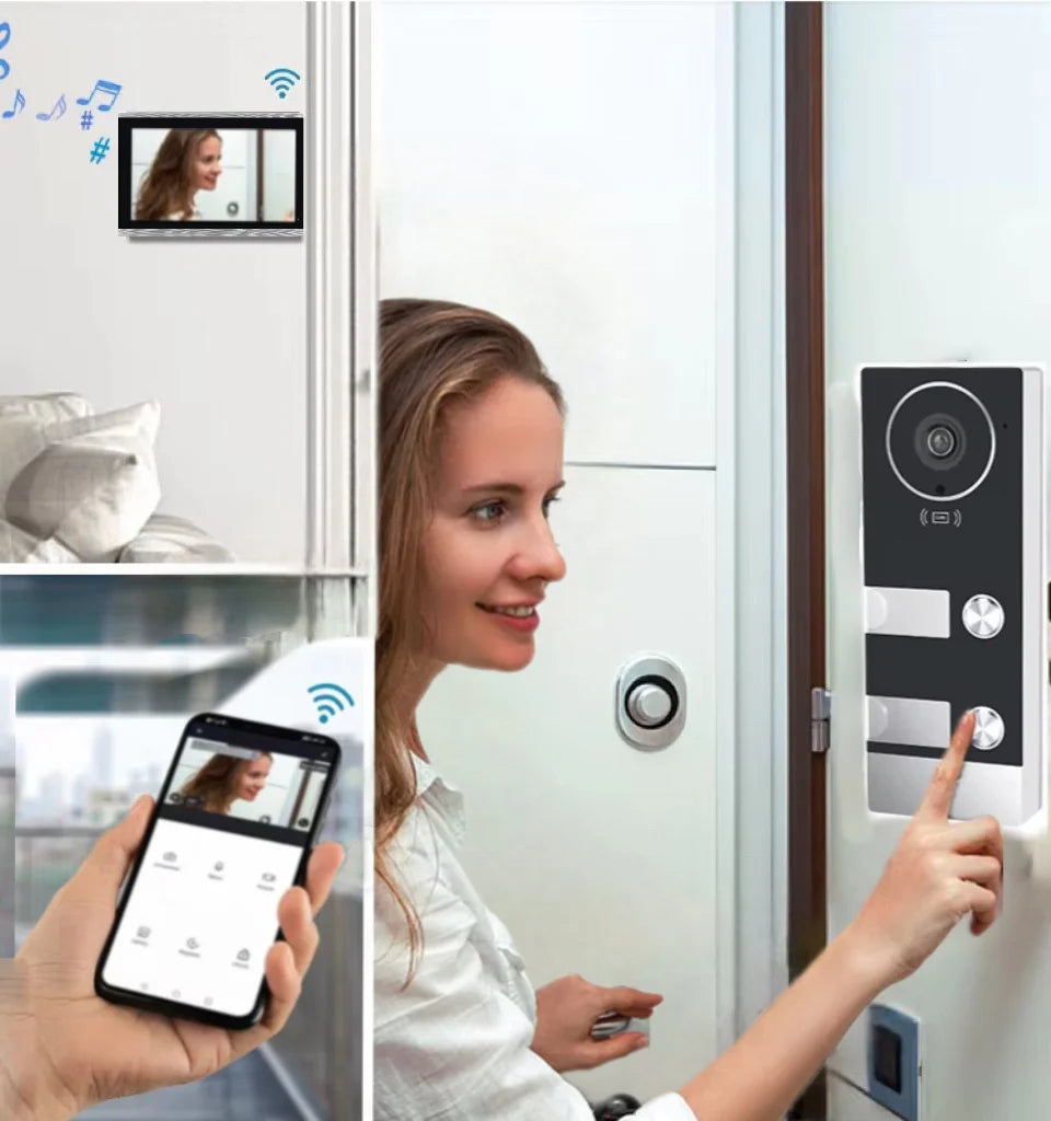 TUYA-Visiophone Multifamilial avec Écran de 3/4 Pouces, Kit d'Interphone Vidéo, Wifi, Moniteur, Cloche de Porte, Déverrouillage de Carte, Appartement, 2/7/10