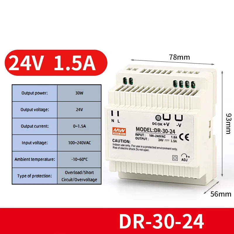 Alimentation à découpage sur rail DIN sortie DR-60W 5V 12V 15V24V 24V DC 220V à 12V transformateur 5v module boîte d'alimentation