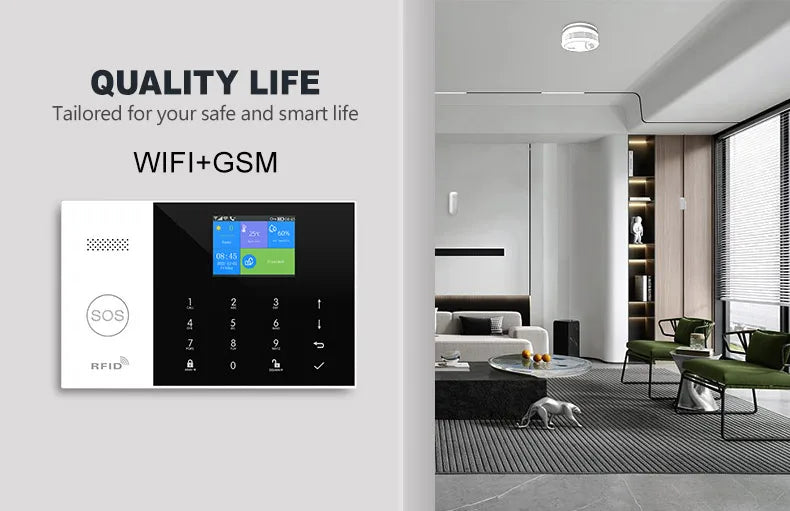 PGST résidentiel Tuya intelligent Gsm Wifi système d'alarme pour la maison sans fil alarme de sécurité maison vie intelligente App contrôle travail avec ALexa
