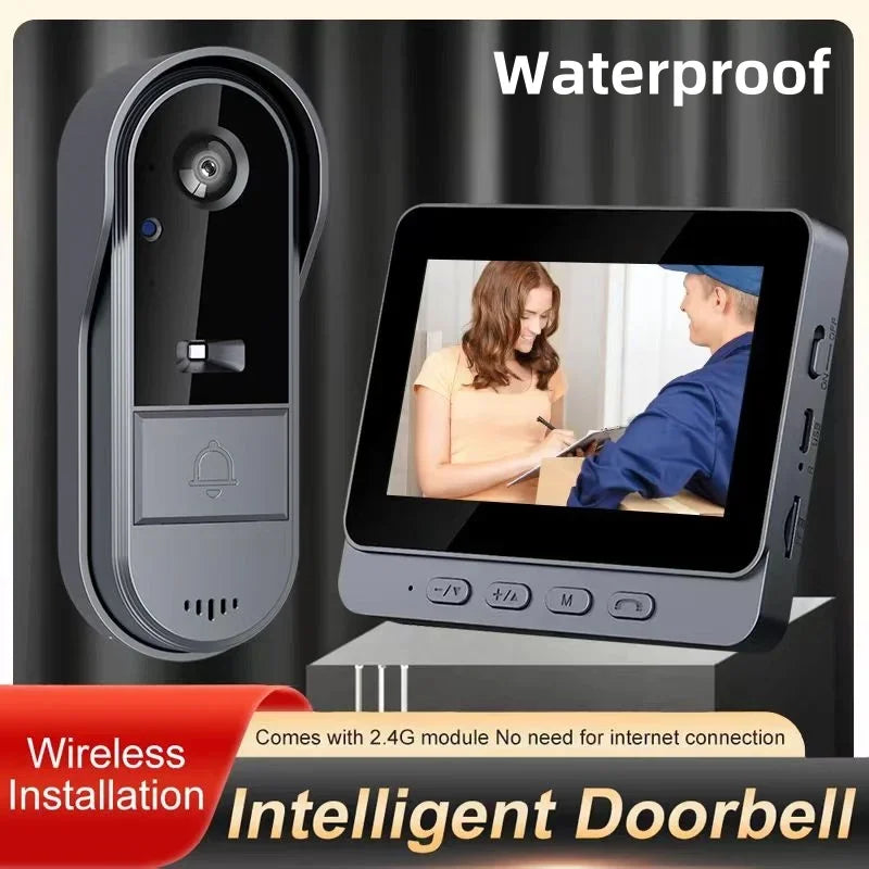 Sonnette d'interphone sans fil avec vision nocturne HD, écran IPS 4,3 pouces, caméra de sonnette visuelle étanche, sécurité domestique intelligente, vidéo par sonnette
