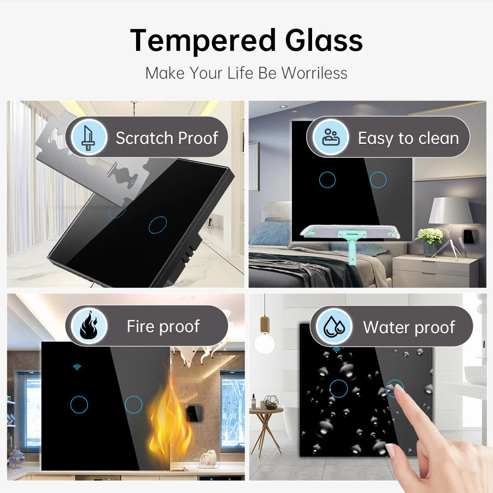 Tuya – interrupteur intelligent WiFi, fil neutre, lumière ue, aucun fil neutre requis, interrupteur tactile mural, 1/2/3/4 gangs, fonctionne avec Alexa Google Home