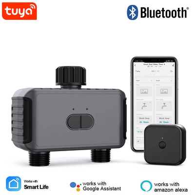 Tuya – minuteries d'arrosage de jardin intelligentes, 2 sorties, contrôleur d'irrigation goutte à goutte, Valve d'eau, retardateur de pluie, contrôleurs programmables