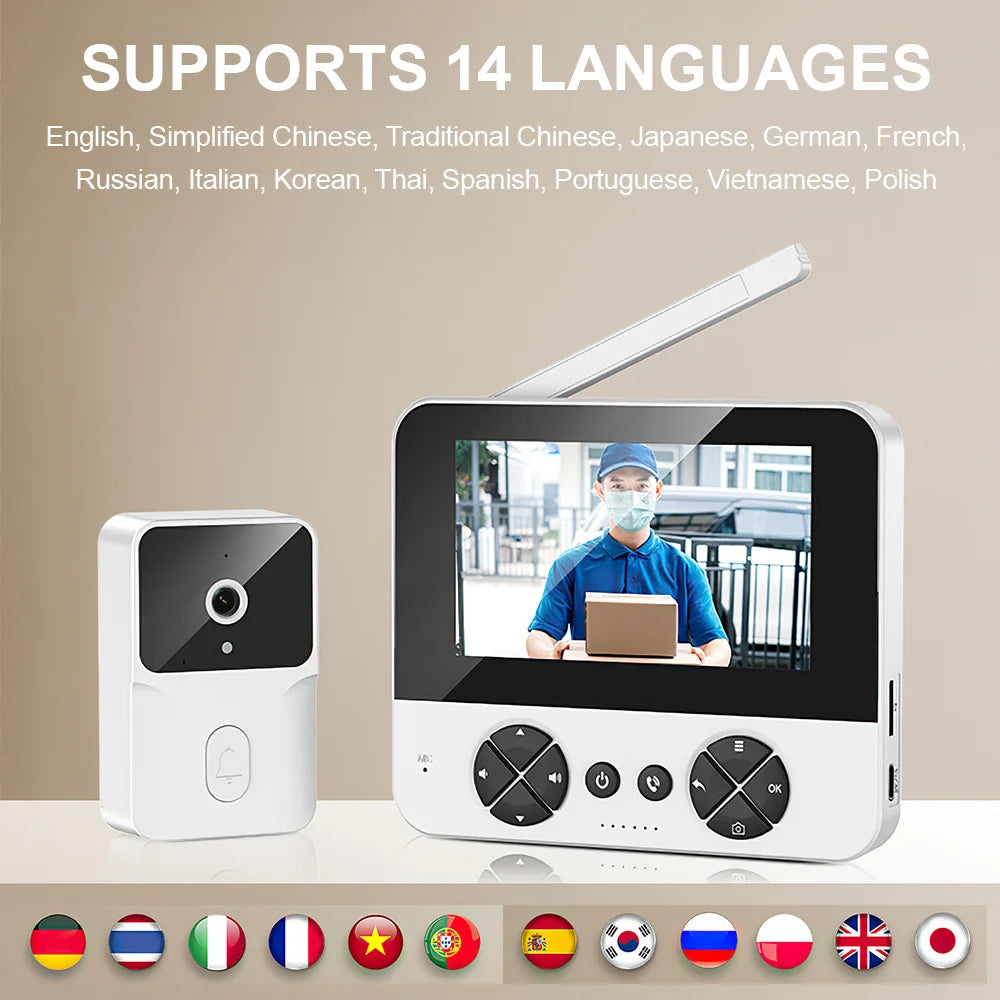 Interphone vidéo sans fil, écran 4.3 pouces, sonnette visuelle, Vision nocturne IR, caméra de Surveillance visuelle, caméra de sécurité pour maison intelligente