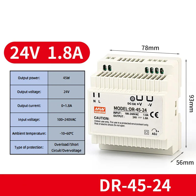 Alimentation à découpage sur rail DIN sortie DR-60W 5V 12V 15V24V 24V DC 220V à 12V transformateur 5v module boîte d'alimentation
