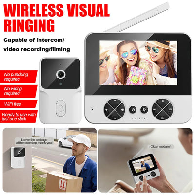 Interphone vidéo sans fil, écran 4.3 pouces, sonnette visuelle, Vision nocturne IR, caméra de Surveillance visuelle, caméra de sécurité pour maison intelligente