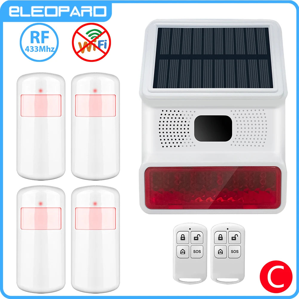 Smarsecur-Sirène Solaire Extérieure Étanche avec Lumière Clignotante LED, Système d'Alarme pour Abri de Garage Domestique, 433MHz