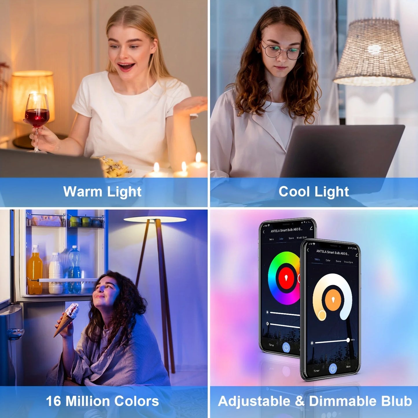 Alexa inda Wifi LED, Ampoule intelligente RVB, Sophblewith Alexa et Google Home, App lonely, 7 W, 806 LMDmmable, 2700k-6500k