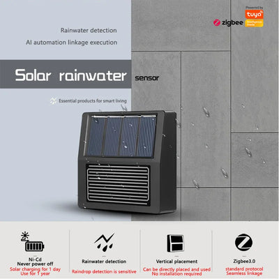 Capteur de pluie Tuya Zigbee, alertes de pluie en temps réel, intégration de maison intelligente, étanche IP65, à énergie solaire pour le jardin et l'irrigation