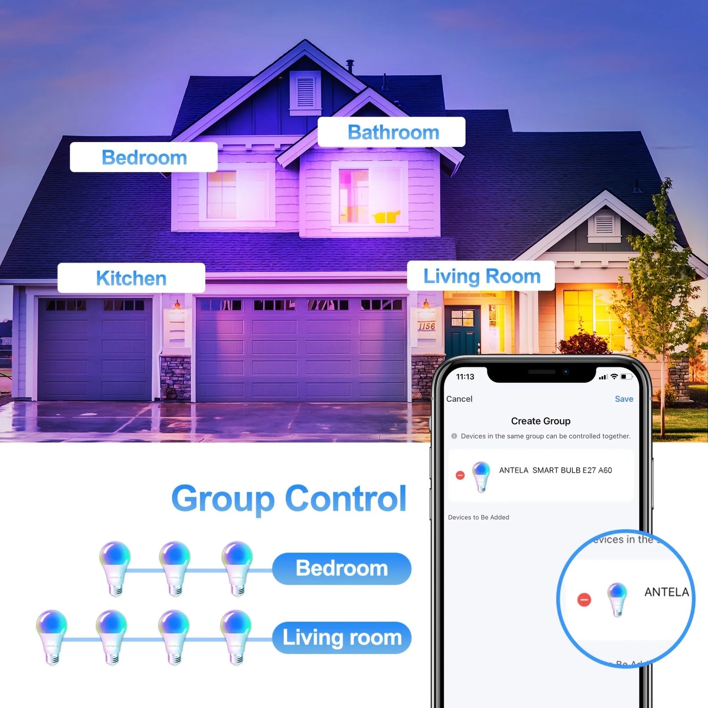Alexa inda Wifi LED, Ampoule intelligente RVB, Sophblewith Alexa et Google Home, App lonely, 7 W, 806 LMDmmable, 2700k-6500k