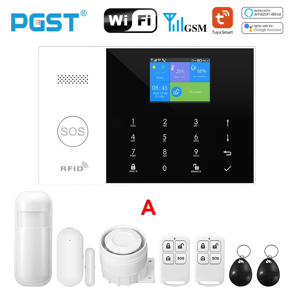 PGST résidentiel Tuya intelligent Gsm Wifi système d'alarme pour la maison sans fil alarme de sécurité maison vie intelligente App contrôle travail avec ALexa